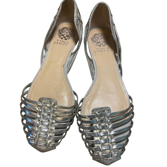Vince Camuto Silver Metallic Woven sandal Snakeskin Detail Size 9M - Picture 1 of 6